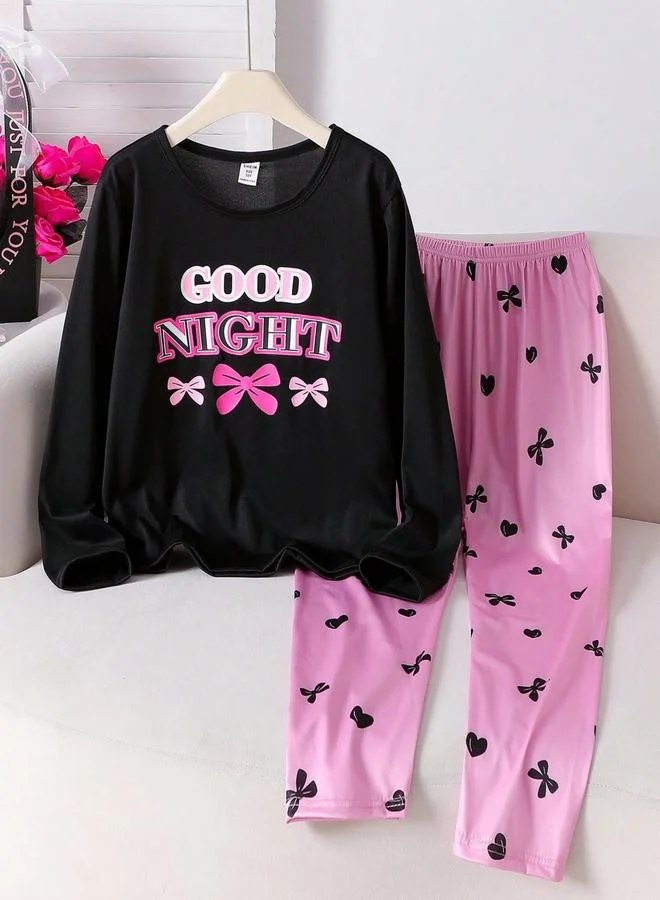 Take Two Girls Black Long Sleeve T-Shirt and Pyjama Set