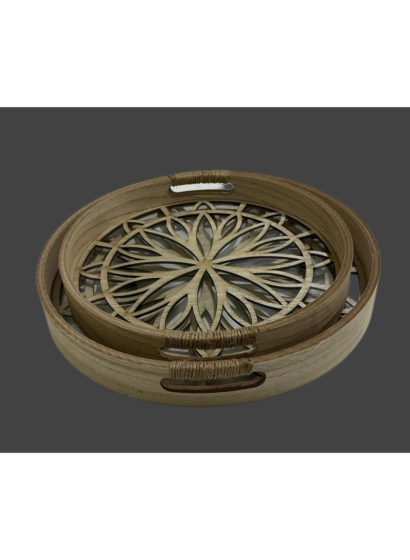 Two-piece round wooden serving tray set with a luxurious glass base - Image 4