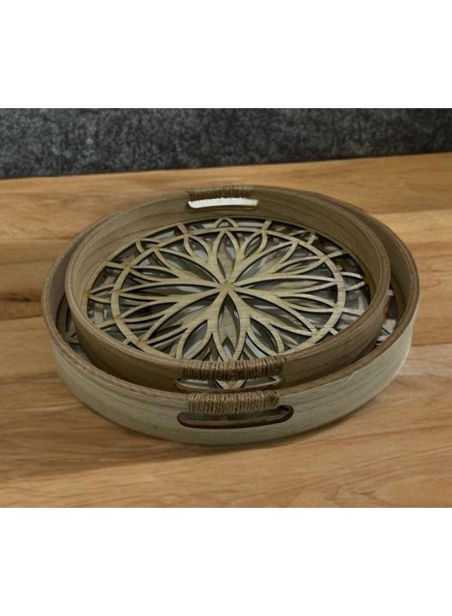 Two-piece round wooden serving tray set with a luxurious glass base - Image 5