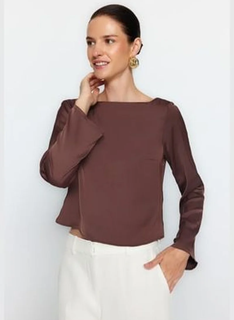 trendyol Brown Satin Woven Back Detailed Blouse TWOAW24BZ00286