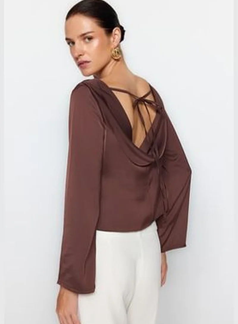 trendyol Brown Satin Woven Back Detailed Blouse TWOAW24BZ00286