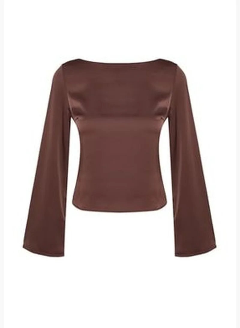 trendyol Brown Satin Woven Back Detailed Blouse TWOAW24BZ00286