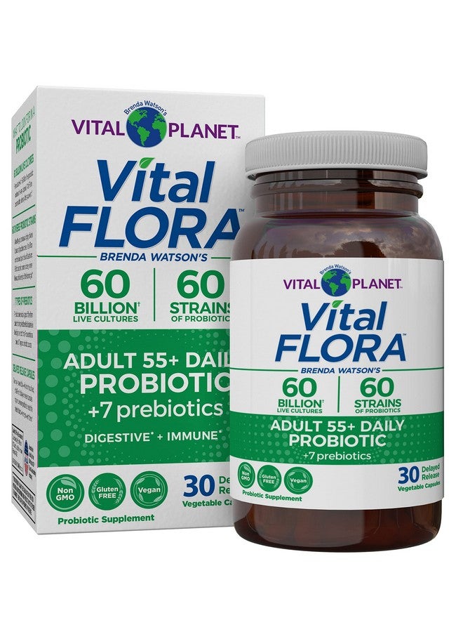 Vital Planet Vital Flora Adult 55+ Probiotic With 60 Billion Strains And Cultures Digestive Support Probiotics For Women And Men With Organic Prebiotics 30 Capsules - Image 1