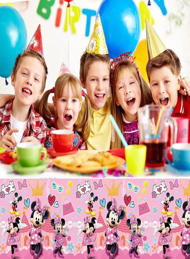 Omto 2pcs Minnie Tablecloth Disposable Tablecover Birthday Party Supplies and Decorations for Kid Boy Baby Shower Rectangle Tables 70"X42",2 Pack - Image 4