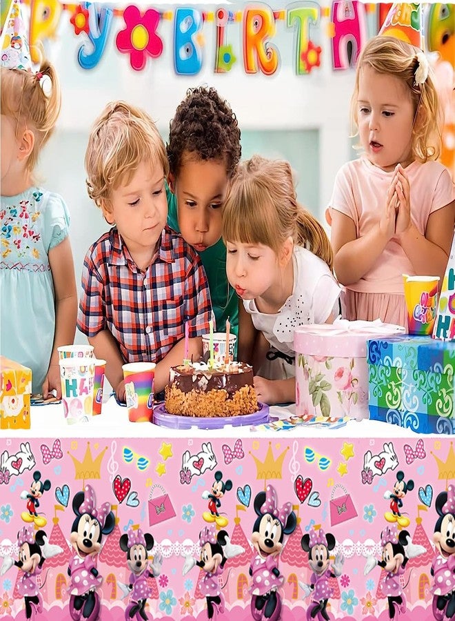 Omto 2pcs Minnie Tablecloth Disposable Tablecover Birthday Party Supplies and Decorations for Kid Boy Baby Shower Rectangle Tables 70"X42",2 Pack - Image 3