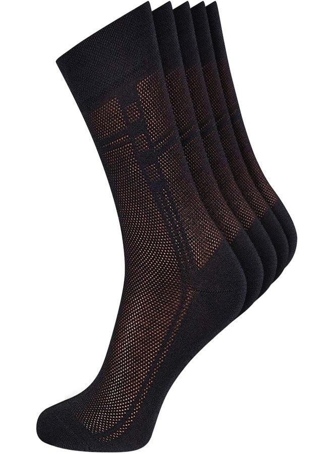 Duna 5 Pairs Cotton Mens Dress Socks - Ultra Thin Breathable Lightweight Crew Length Formal Suit Socks size 9-11 Black - Image 1