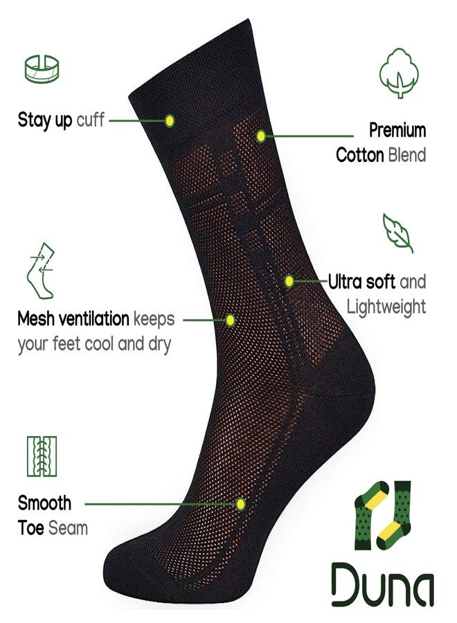 Duna 5 Pairs Cotton Mens Dress Socks - Ultra Thin Breathable Lightweight Crew Length Formal Suit Socks size 9-11 Black - Image 4