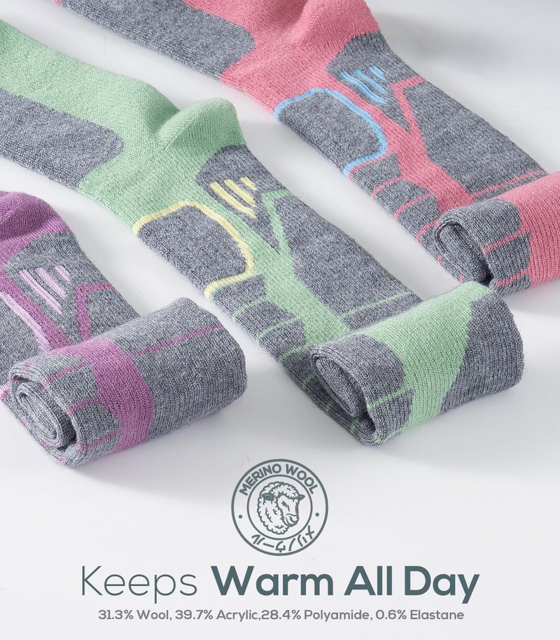 WEIERYA Ski Sock Merino Wool Ski Socks Mens Womens Skiing & Snowboarding Socks, Over The Calf, Pink Medium 2 Items - Image 3