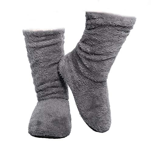 FRALOSHA Women's Slipper Sock Coral velvet indoor Spring-autumn Super Soft Warm Cozy Fuzzy lined booties slippers (27cm) Grey - Image 1
