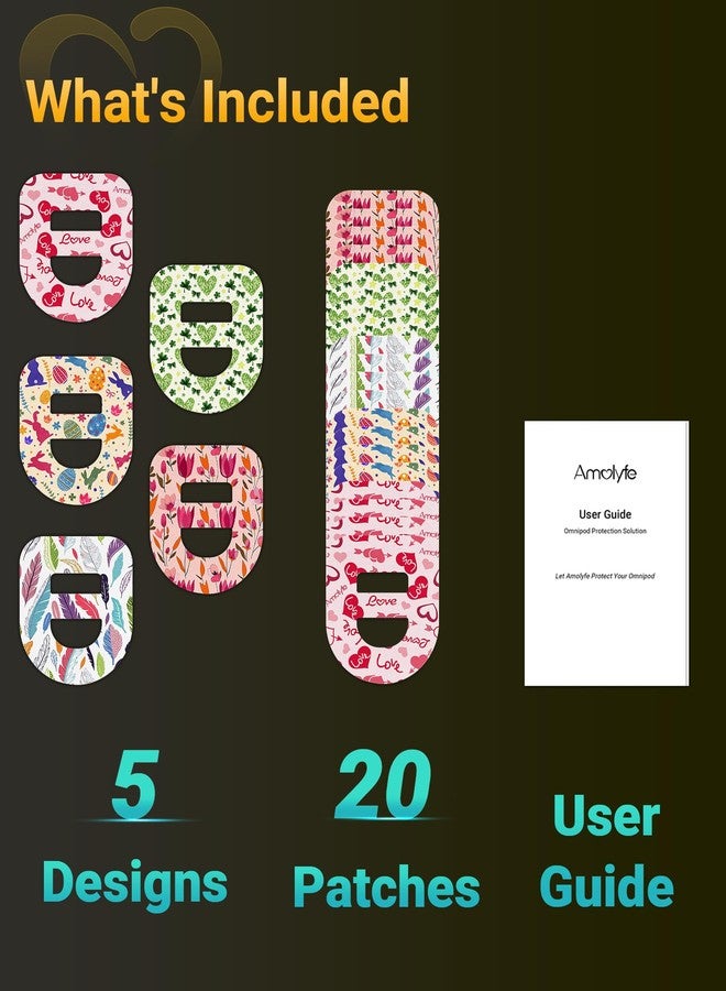 Amolyfe Omnipod 5 Adhesive Patches Waterproof, Amolyfe 20 Pack Omnipod Dash Overpatches with Stretchable Strap, Breathable, Long-Lasting Medical Adhesive, Premium Hinged Tin (Joy) - Image 2