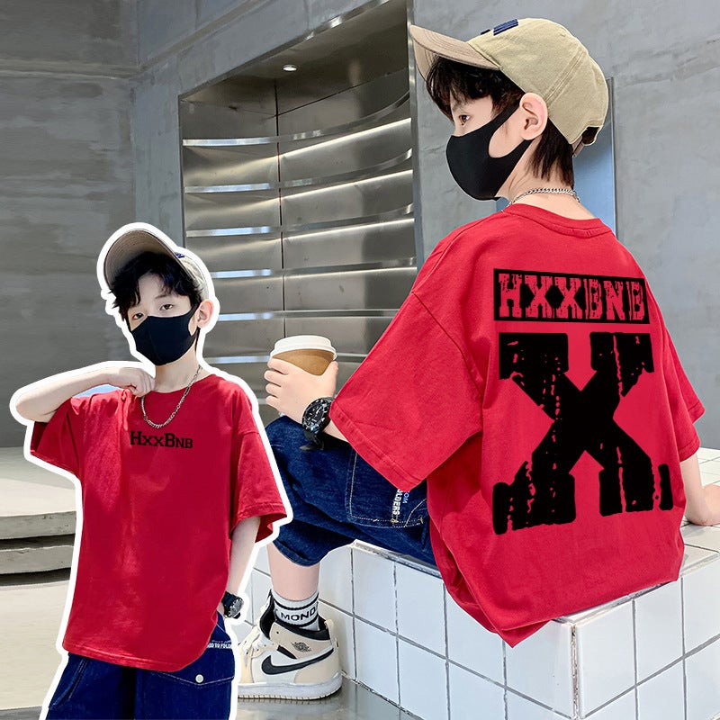 Summer Boys' Pure Cotton Short-Sleeve T-Shirt 2026 New Style For Older Children, Stylish Streetwear Summer Thin Half-Sleeve Tee Trendy - Image 1