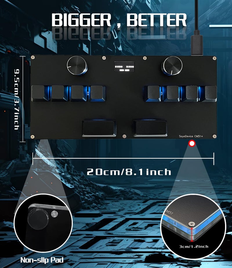 BTXETUEL SayoDevice CM51+ Rapid Trigger Keyboard for OSU!ã€djmax... Rhythm Game with GATERON Hall Magnetic Linear Switches with Knob Custom Programmable Keypad (Black-GATERON White Switches, CM51+) - Image 4