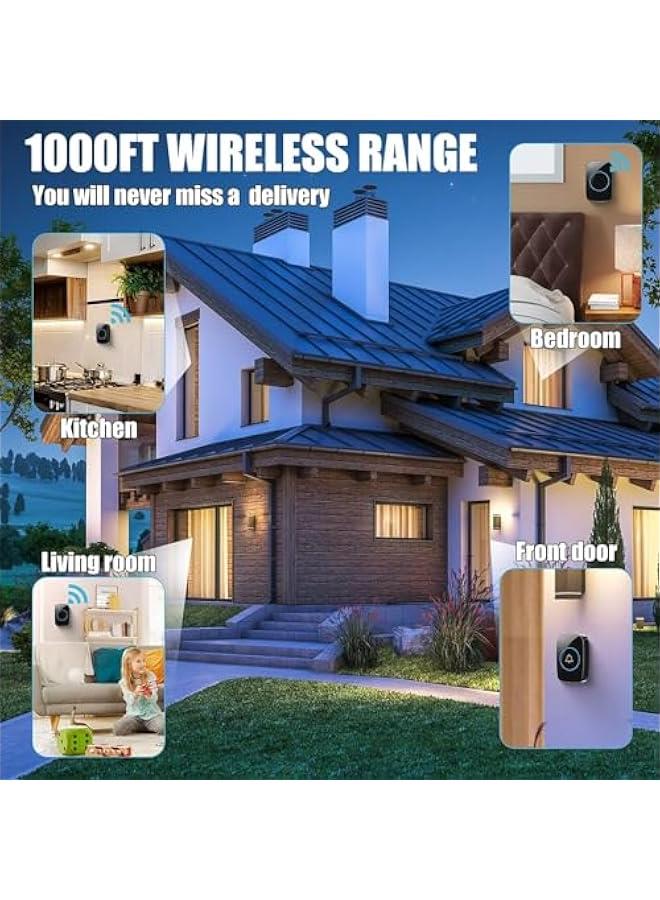 RYNX Wireless Doorbell，Plug in waterproof cordless doorbell with LED flash 1000 Feet Range With 1 Waterproof Transmitter And 2 Plug In Receptors Suitable For Families、Office Buildings、Restaurants - Image 3