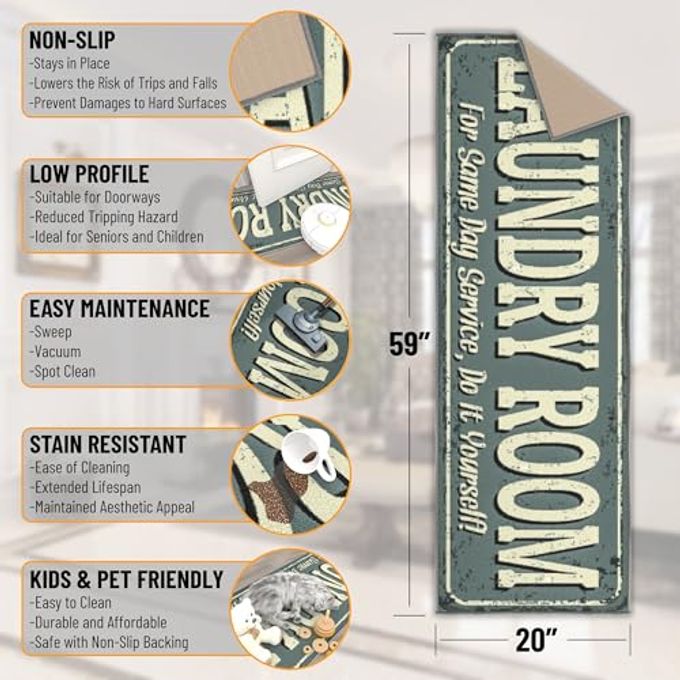 Ottomanson 20" X 59" Laundry Room Rug Non-Slip Mat For Laundry & Mudroom Durable, Stain-Resistant, And Easy To Clean Perfect For High-Traffic Areas Runner Rug For Entryway Bathroom, Blue - Image 5