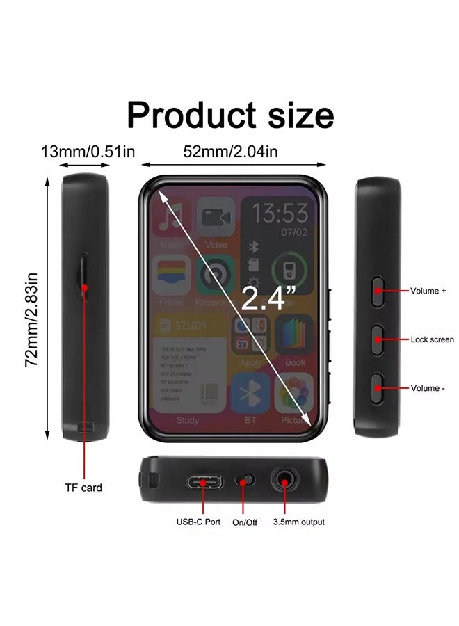 Bluetooth 5.4 Touch Screen MP3 Player HiFi Lossless Music Play Built-in Speaker 32GB Support Recording E-Book - Image 5