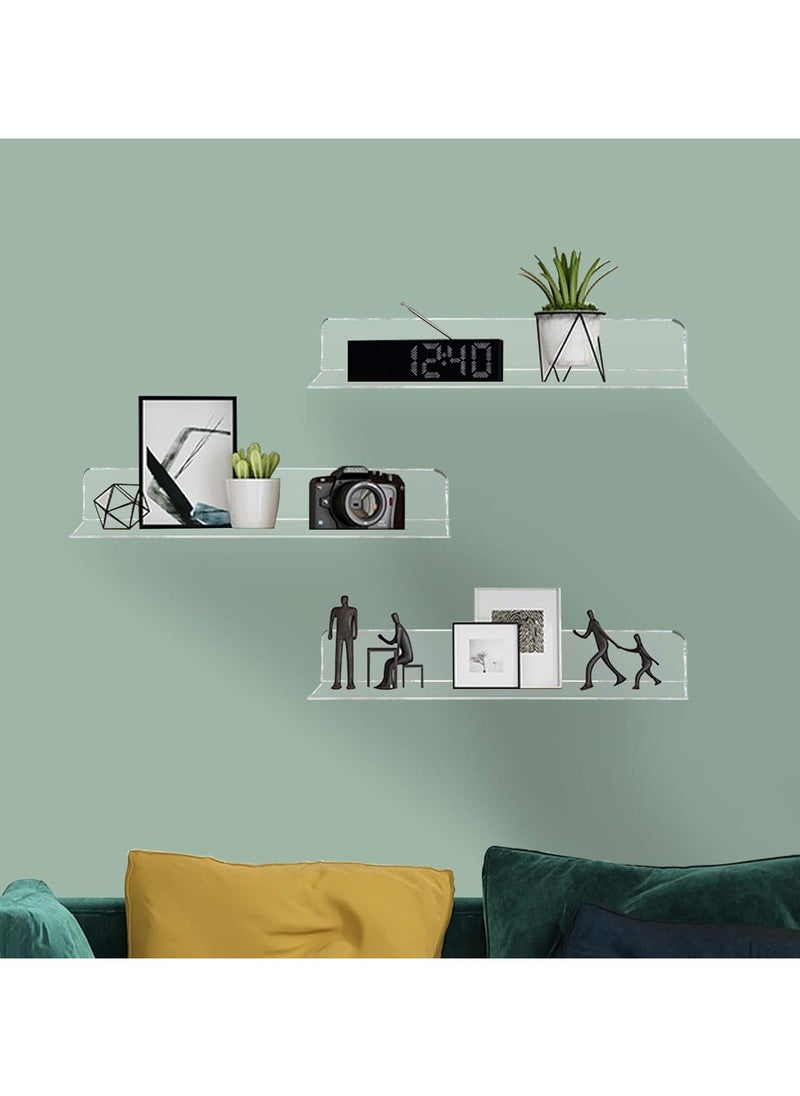 TPGP Clear Acrylic Shelves 12 Inch - Floating Wall Mounted Shelf for Bedroom, Living Room, Bathroom - Set of 3  - Image 3