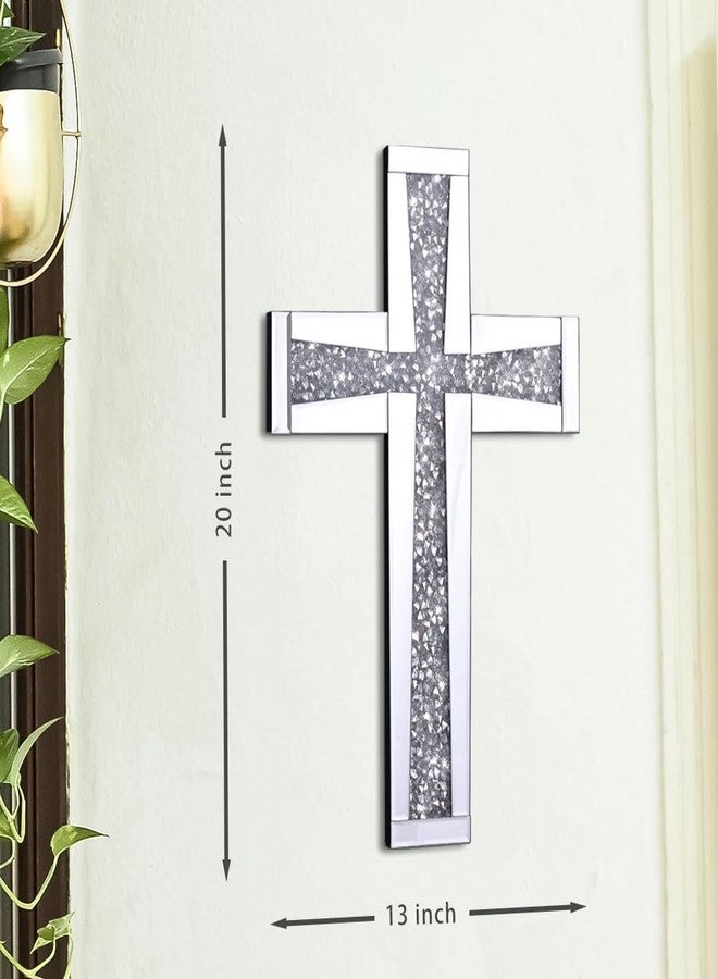 Aeveco Silver Mirrored Wall Cross 20×13 inch, Crystal Crush Diamond Cross for Wall, Living Room, Bedroom, Home Decor - Image 2