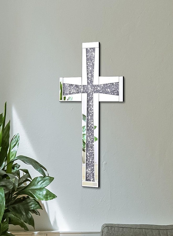 Aeveco Silver Mirrored Wall Cross 20×13 inch, Crystal Crush Diamond Cross for Wall, Living Room, Bedroom, Home Decor - Image 5