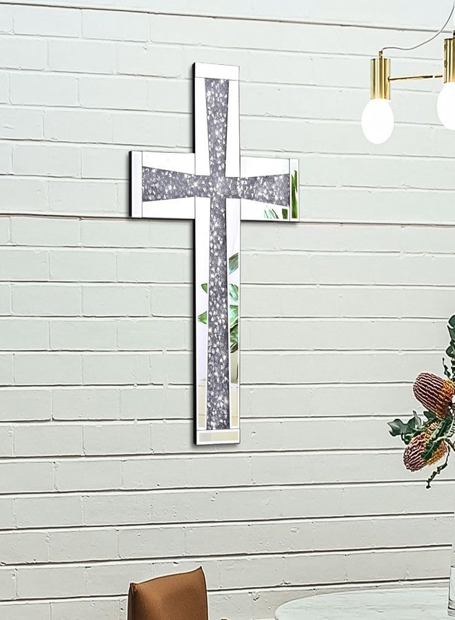Aeveco Silver Mirrored Wall Cross 20×13 inch, Crystal Crush Diamond Cross for Wall, Living Room, Bedroom, Home Decor - Image 3