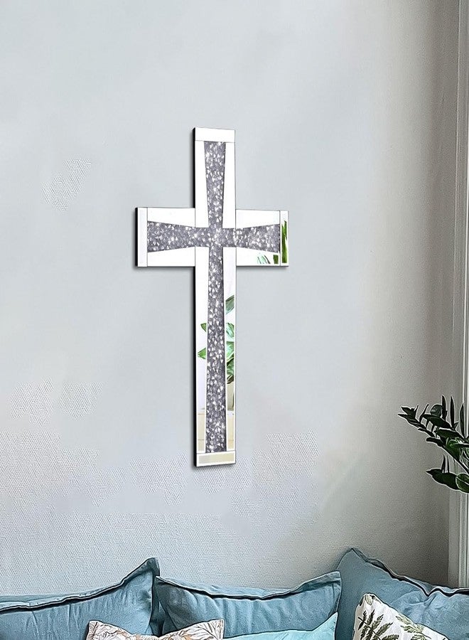 Aeveco Silver Mirrored Wall Cross 20×13 inch, Crystal Crush Diamond Cross for Wall, Living Room, Bedroom, Home Decor - Image 4