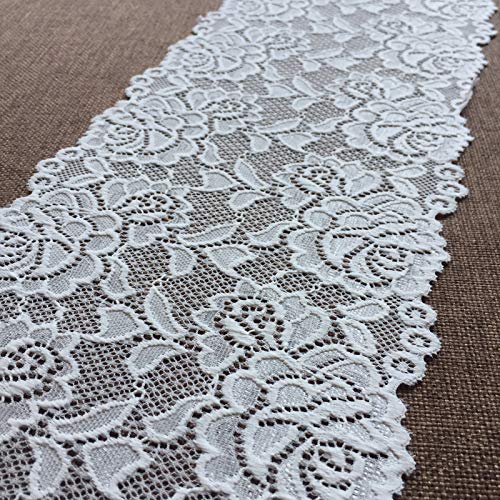LUMKET 6 Inches Wide Lace Ribbon White Stretch Lace Fabric with Floral Pattern for Bridal Wedding Decorations, Sewing and DIY Crafts- 5 Yards (7221 White) - Image 3