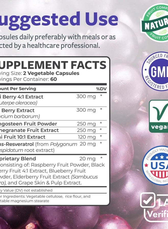 Healths Harmony Super Antioxidants Supplement - Powerful Super Food Antioxidant Daily Blend - Acai Berry, Goji, Pomegranate & Trans Resveratrol - Herbal and Fruit Formula For Women and Men - Skin Care - 120 Capsules - Image 4