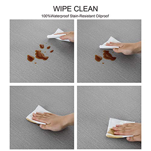 NLMUVW Round Vinyl Tablecloth with Elastic Edge Flannel Backing, Fitted PVC Table Cloth Waterproof Wipe Clean Table Cover for Dining Party Outdoor, Grey, 45"- 56" - Image 5
