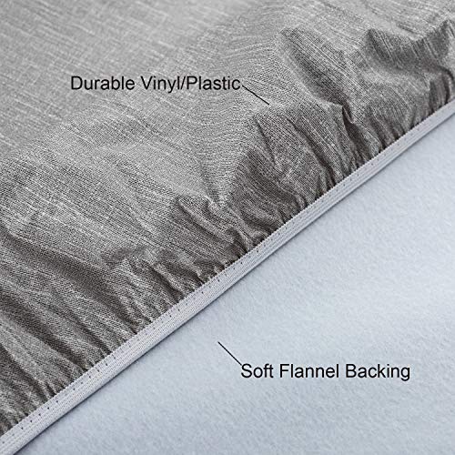 NLMUVW Round Vinyl Tablecloth with Elastic Edge Flannel Backing, Fitted PVC Table Cloth Waterproof Wipe Clean Table Cover for Dining Party Outdoor, Grey, 45"- 56" - Image 3