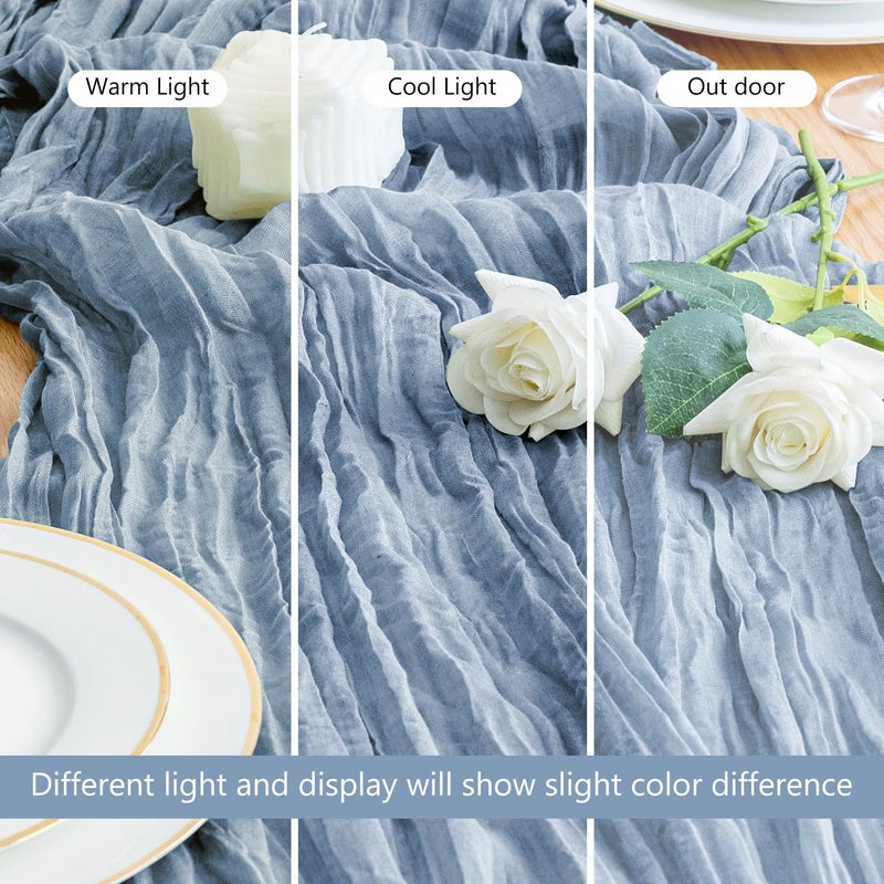 aseem Asee'm Cheesecloth Table Runner 120 Inches Dusty Blue Boho Gauze Cheese Cloth Runner 10FT Rustic Sheer Dining Table Runners for Fall Thanksgiving Wedding Baby Shower Decoration - Image 5