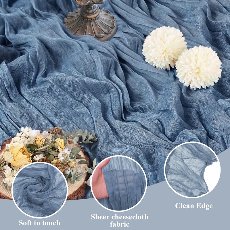 aseem Asee'm Cheesecloth Table Runner 120 Inches Dusty Blue Boho Gauze Cheese Cloth Runner 10FT Rustic Sheer Dining Table Runners for Fall Thanksgiving Wedding Baby Shower Decoration - Image 3