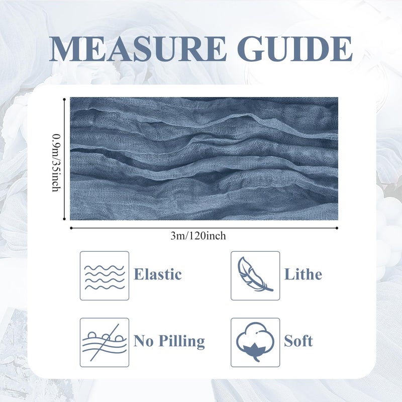 aseem Asee'm Cheesecloth Table Runner 120 Inches Dusty Blue Boho Gauze Cheese Cloth Runner 10FT Rustic Sheer Dining Table Runners for Fall Thanksgiving Wedding Baby Shower Decoration - Image 2