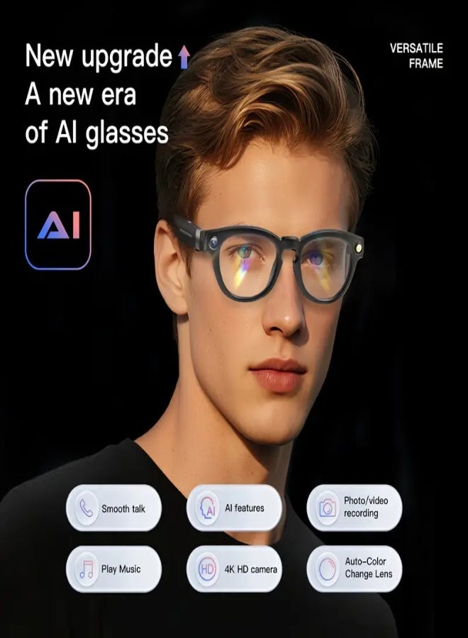Smart AI Wireless Glasses with 8MP 4K HD Camera, Stereo Sound, Voice Calls  Recording | Auto-Tinting Lenses, 24H Battery Life, Built-in Mic  Speaker, App Control, Wear Detection, Long-Range Bluetooth, 290mAh Battery – Compatible with Android  iOS | Ideal for Men  Women - Image 3