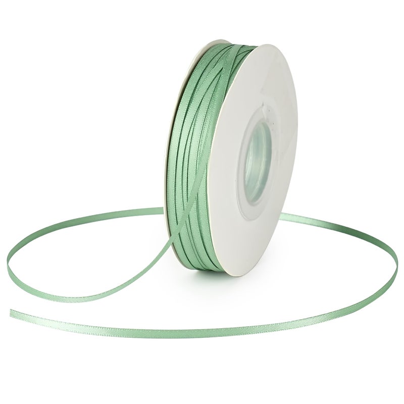 DINDOSAL Thin Sage Green Ribbon 18 Inch Narrow Green Double Face Satin Ribbon for Wedding Decor Crafts Hanging Tags Christmas Ornaments 100Yards