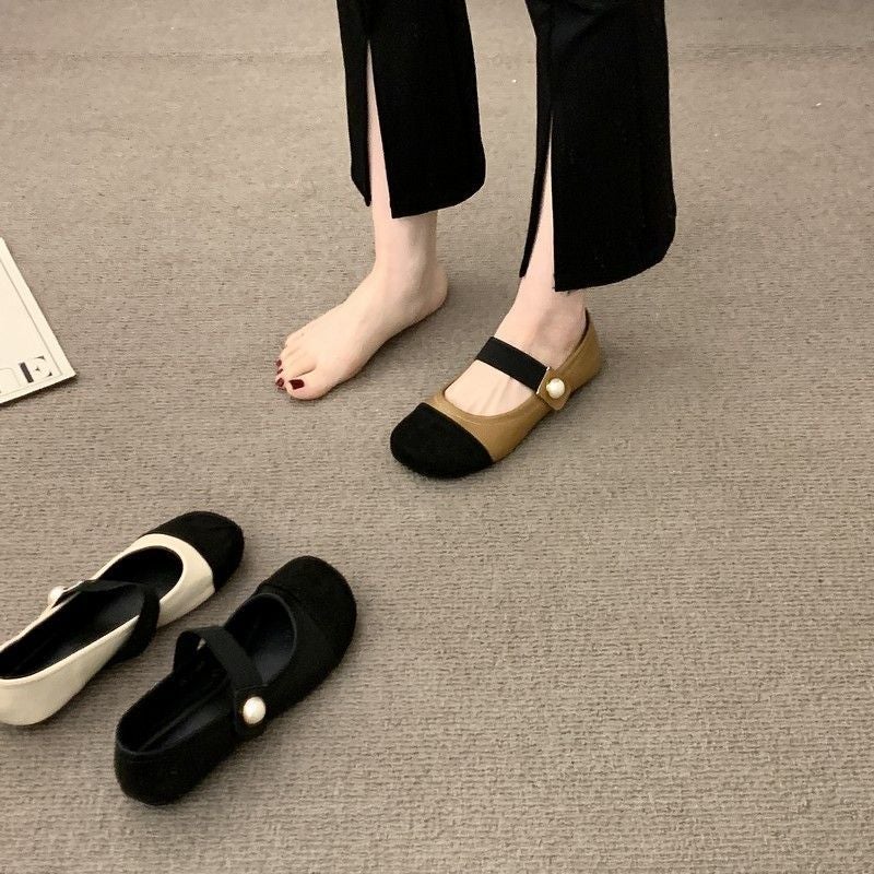 One Pedal Round Head Single 2024 Spring And Pearl Elastomer Color-Matching Mary Jane Shoes Young Teacher Shoes Soft Sole - Image 4