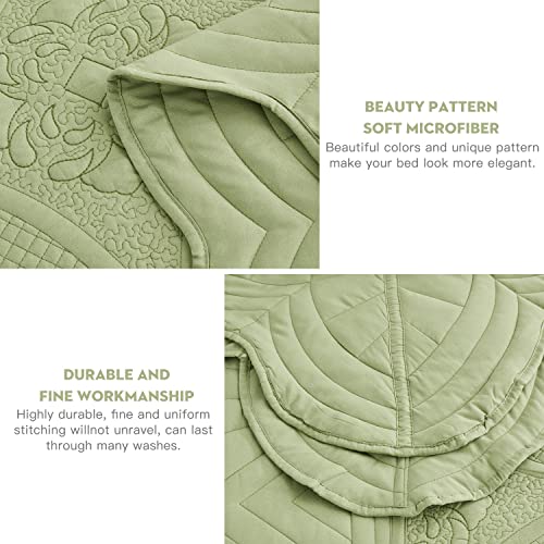 DaisyHuang Oversized Bedspread - King Size Bedding Cover - Modern & Contemporary Coverlet Set, Real Stitching, Reversible, Lightweight, 5 Piece, Sage Green - Image 4