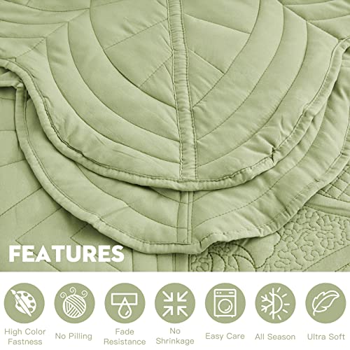 DaisyHuang Oversized Bedspread - King Size Bedding Cover - Modern & Contemporary Coverlet Set, Real Stitching, Reversible, Lightweight, 5 Piece, Sage Green - Image 5