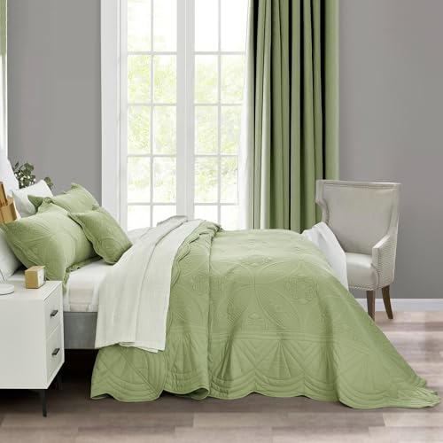 DaisyHuang Oversized Bedspread - King Size Bedding Cover - Modern & Contemporary Coverlet Set, Real Stitching, Reversible, Lightweight, 5 Piece, Sage Green - Image 2