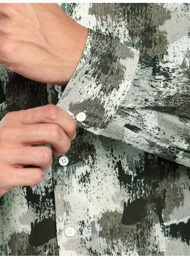 بيونغ قميص مطبوع زيتوني إثيريال