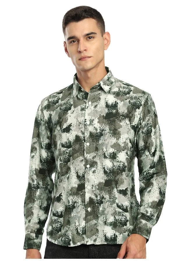 بيونغ قميص مطبوع زيتوني إثيريال