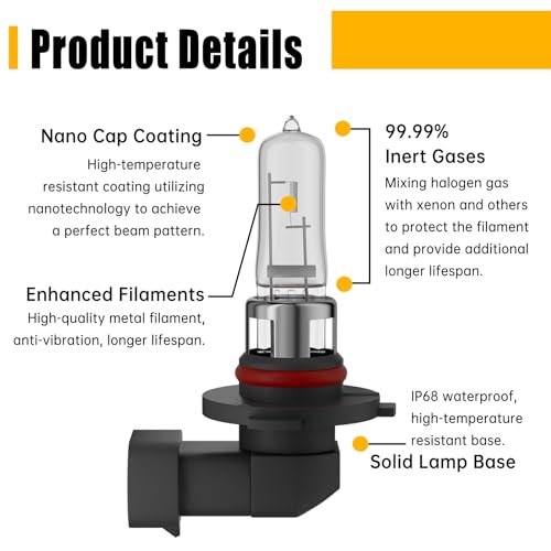 OKOENIEO 9005 HB3 Halogen Headlight Bulb, 12V 55W Standard Halogen Light Bulb, 3800K, 4000 Lumens, High Brightness Headlight Bulb, Head Light Bulbs for Car,Headlight Bulbs High and Low Beam, Pack of 2 - Image 5