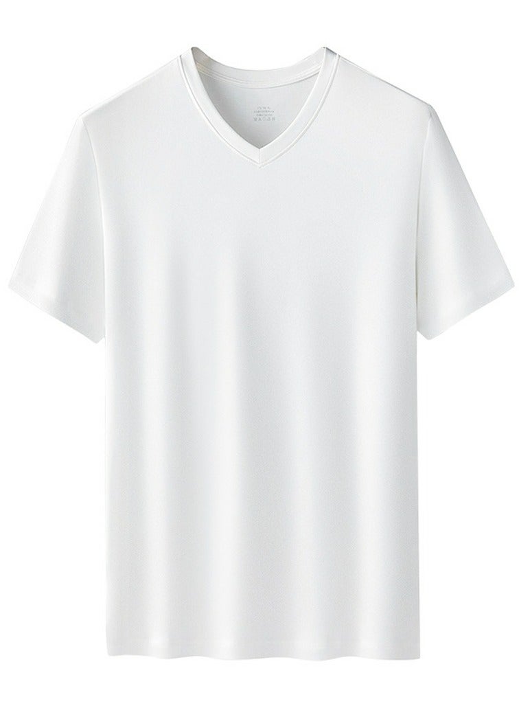 Loquat Men's Solid Color Classic Short Sleeve V-Neck T-Shirt White 