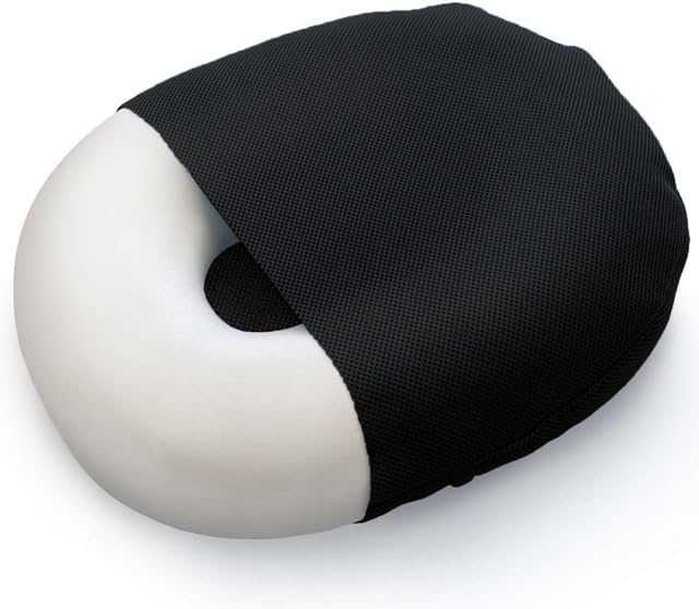 METRON Donut Ring Cushion for Piles – Orthopedic Seat Support, Medium Firm – Hemorrhoids, Fistula – Pain Relief in Pre & Post Pregnancy or Surgery – Removable Washable Black Cover - Image 1