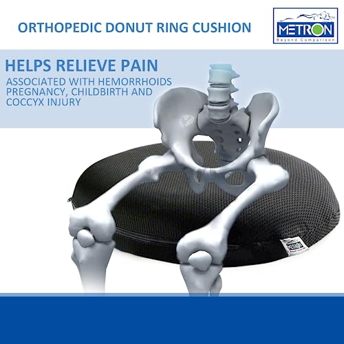 METRON Donut Ring Cushion for Piles – Orthopedic Seat Support, Medium Firm – Hemorrhoids, Fistula – Pain Relief in Pre & Post Pregnancy or Surgery – Removable Washable Black Cover - Image 3
