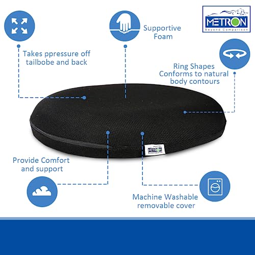 METRON Donut Ring Cushion for Piles – Orthopedic Seat Support, Medium Firm – Hemorrhoids, Fistula – Pain Relief in Pre & Post Pregnancy or Surgery – Removable Washable Black Cover - Image 4
