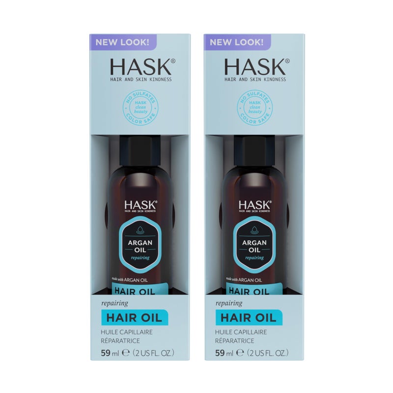 HASK ARGAN Repairing Hair Oil for shine and frizz control for all hair types, color safe, gluten free, sulfate free, paraben free - 2 Hair Oils - Image 1