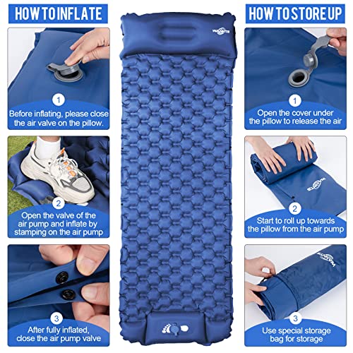 WANNTS Sleeping Pad, Ultralight Inflatable Sleeping Pad for Camping, Built-in Pump, Ultimate for Hiking - Airpad, Carry Bag,-Compact & Lightweight Camping pad(Blue) - Image 3