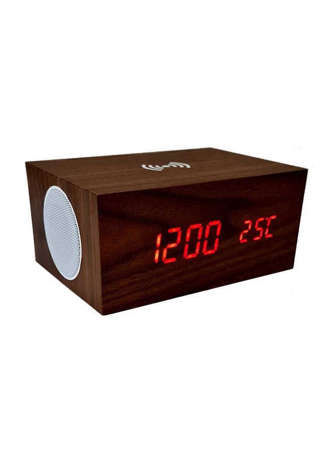 NIBEMINENT Wireless Speaker with Phone Charging LED Alarm Clock Brown 17 x 7 12cm - Image 1