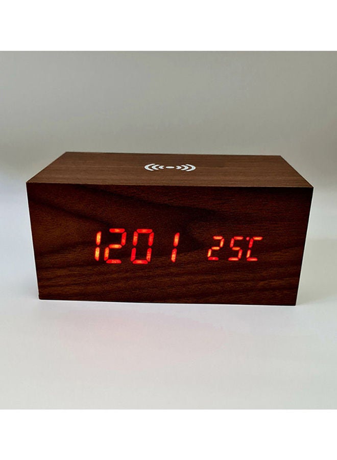 NIBEMINENT Wireless Speaker with Phone Charging LED Alarm Clock Brown 17 x 7 12cm - Image 3