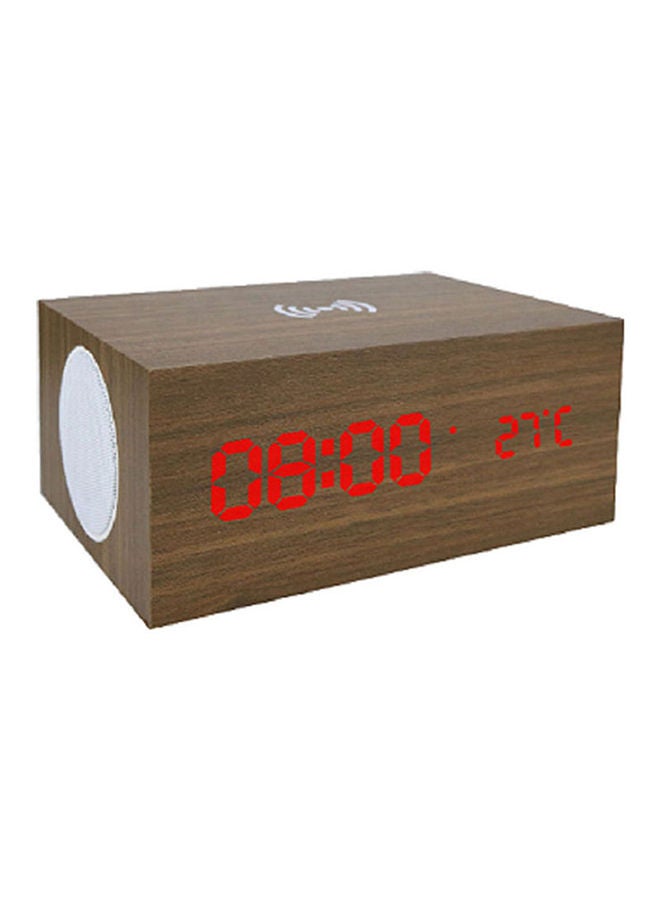 NIBEMINENT Wireless Speaker with Phone Charging LED Alarm Clock Brown 17 x 7 12cm - Image 2
