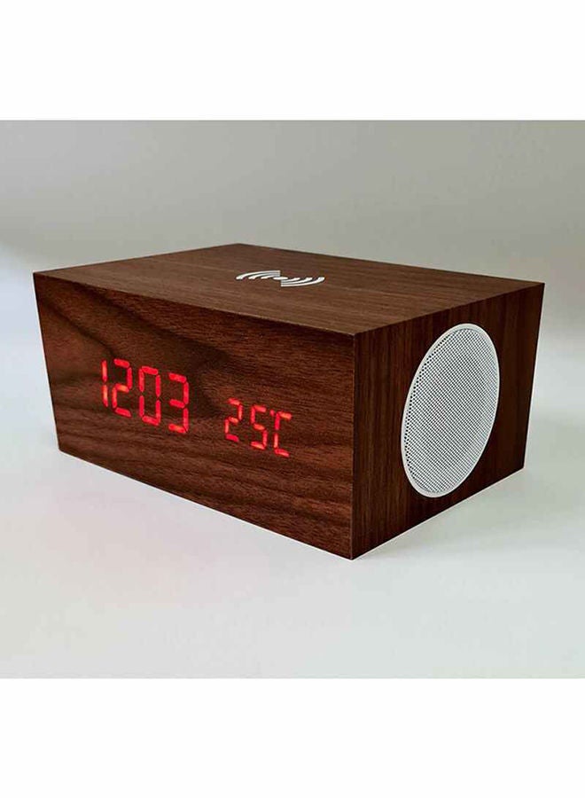 NIBEMINENT Wireless Speaker with Phone Charging LED Alarm Clock Brown 17 x 7 12cm - Image 5